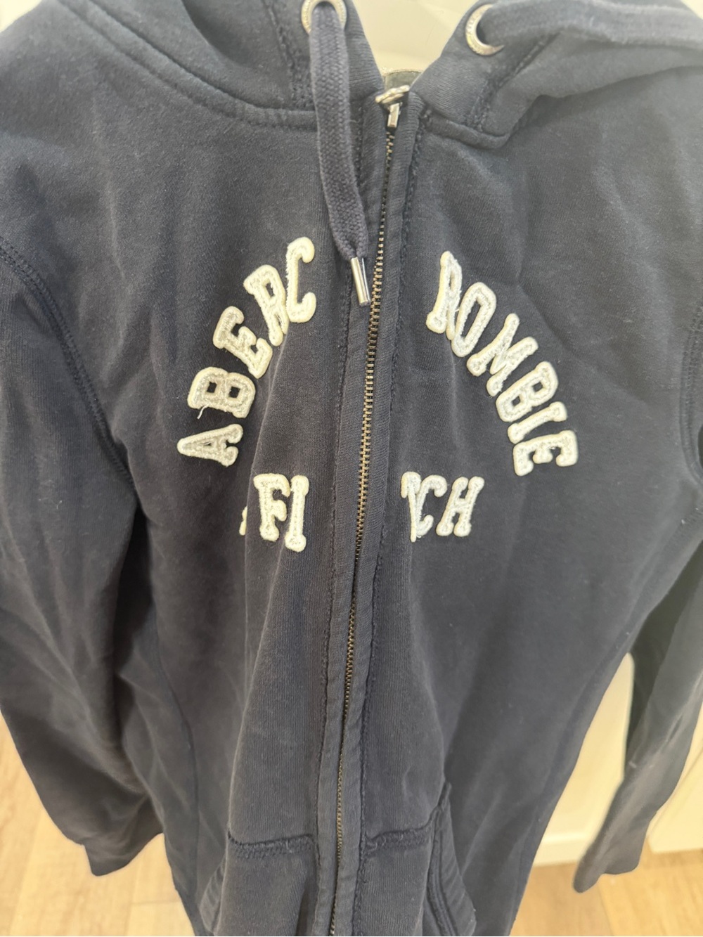 Abercrombie & Fitch Navy Zip-Front Hoodie with White Lettering